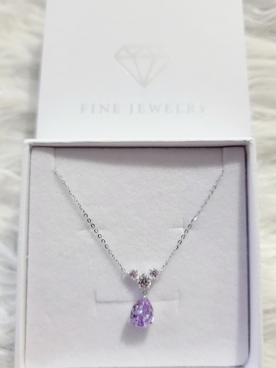 no brand Jewelry - New .925 Sterling Silver Necklace with Purple CZ Teardrop Pendant